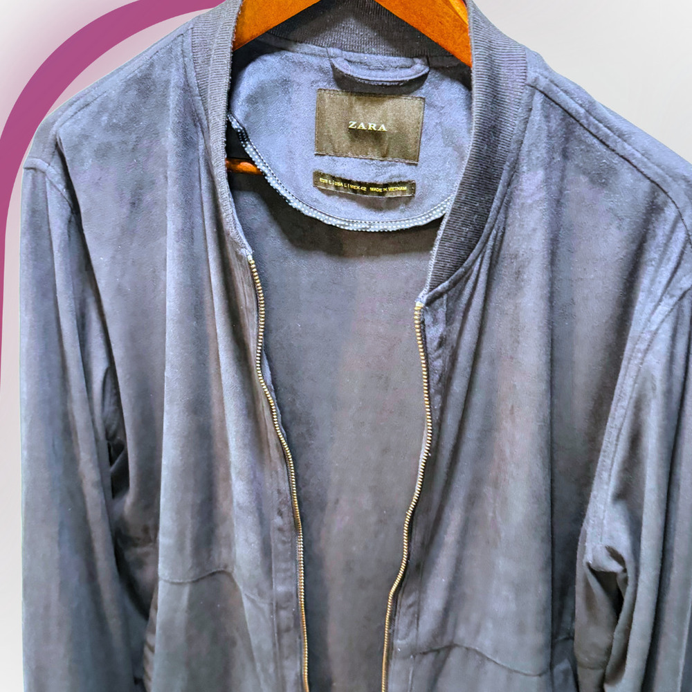 ZARA Men's Faux Suede Bomber Jacket in Dark Navy - L - Picture 6 of 13